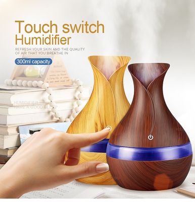Compacto 300ml Vaso de Flor de Madeira Design Ultrassônico Humidificador Diffuser para Casa