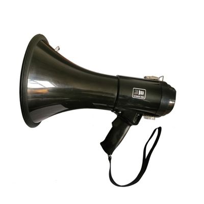 Megafone preto de mão de plástico de 50W de grande potência com sirene de música