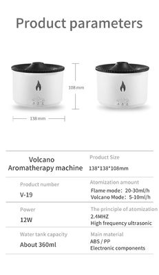 Flame LED Light Umidificador de vulcão de 350 ml com difusor de aroma de chama de estilo e lâmpada noturna