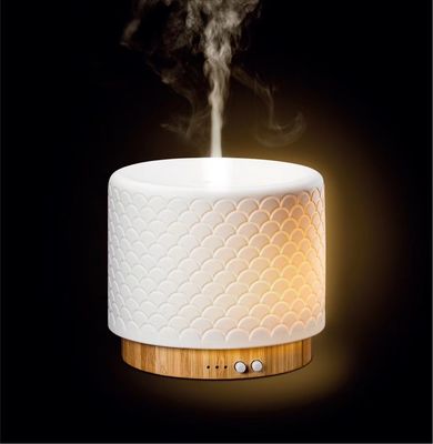 Difusor Eletrônico Ultrassônico de Bambu e Cerâmica de 280 ml para experiência de aroma natural