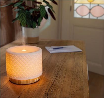 Difusor Eletrônico Ultrassônico de Bambu e Cerâmica de 280 ml para experiência de aroma natural